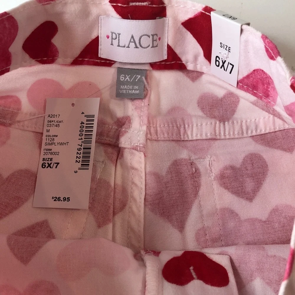 The Children’s Place Charming Red Pink Heart Print Girls Jeans 6X/7 NEW NWT